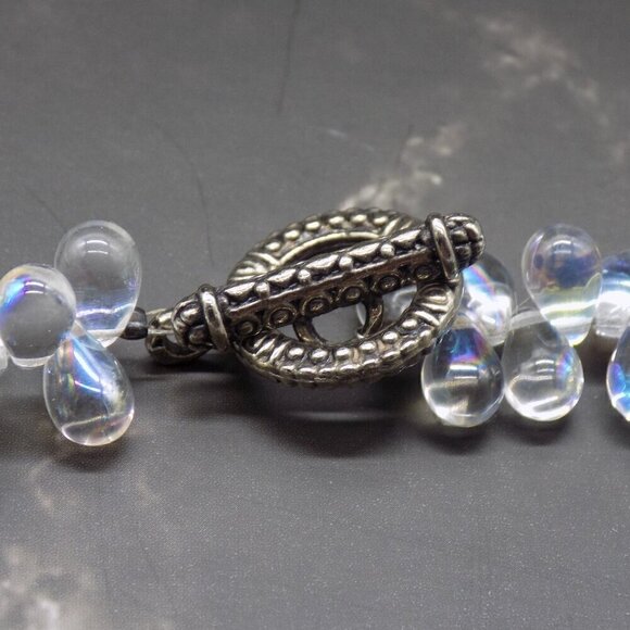 Vintage AB Aurora Borealis Choker Necklace Glass Teardrop Cluster Toggle Closure - Picture 5 of 8